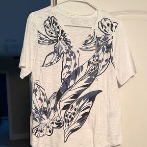 Chico's White Tee with Navy Floral Design